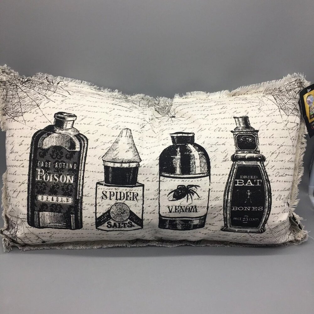 Cynthia Rowley Halloween Apothecary Bottles Feather Pillow Designer Decor 14x24